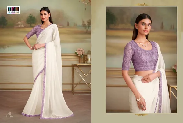 White_Purple_Designer_Fancy_Saree