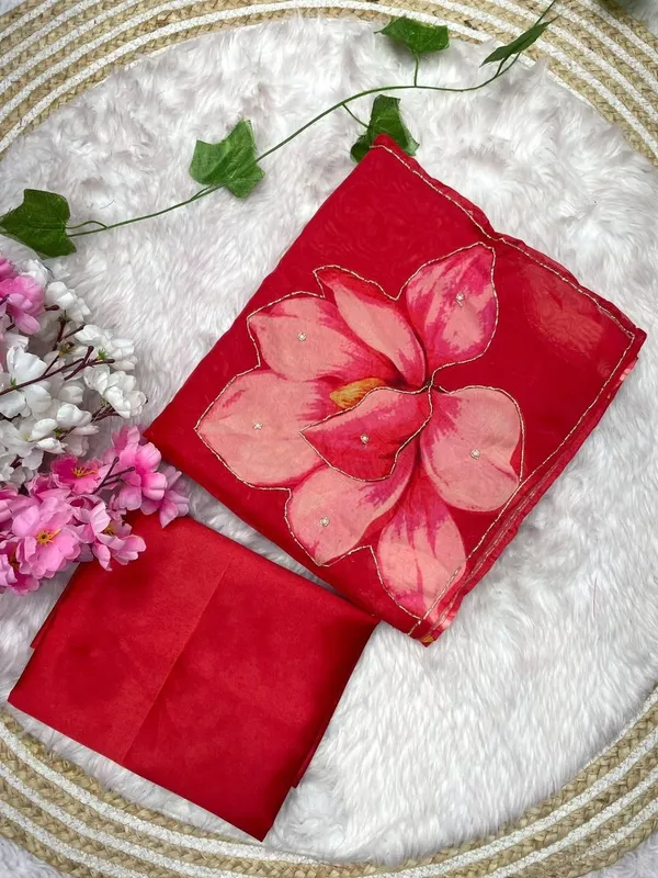 Red_Floral_Chiffon_Saree
