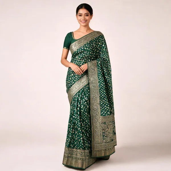 Bottle_Green_Georgette_Banarasi_Saree