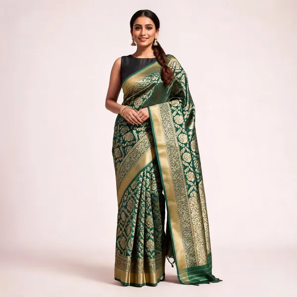 Bottle_Green_Banarasi_Georgette_Saree