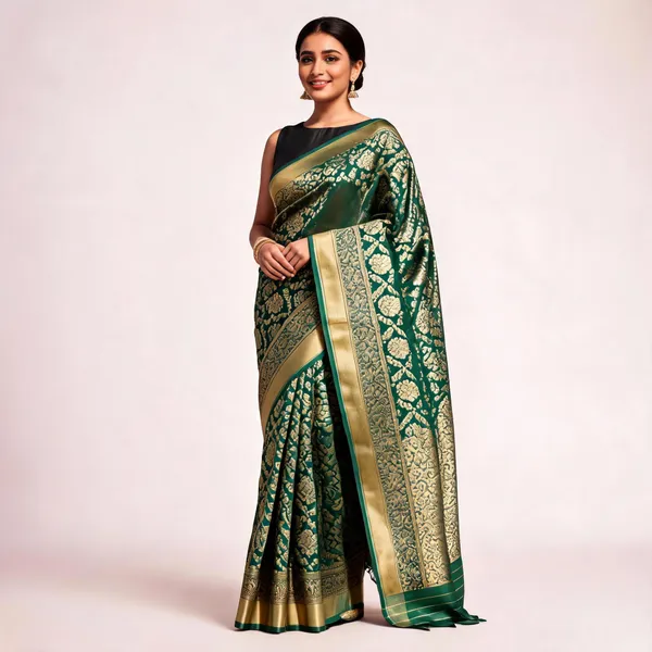 Bottle_Green_Banarasi_Georgette_Saree