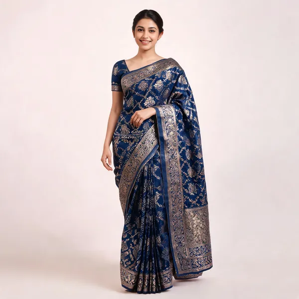 Navy_Blue_Georgette_Banarasi_Saree