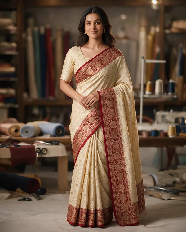 Cream_Border_Katan_Silk_Banarasi_Saree