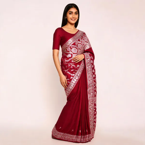 Maroon_Mashru_Banarasi_Saree