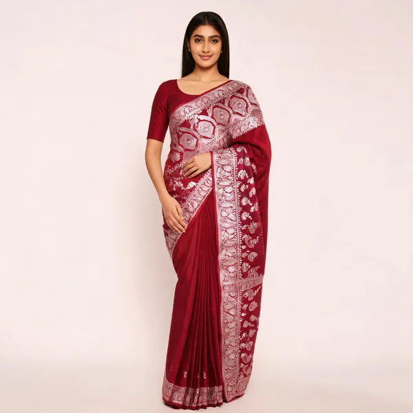 Maroon_Mashru_Banarasi_Saree
