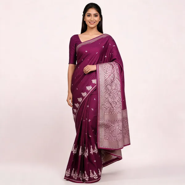 Wine_Mashru_Banarasi_Saree