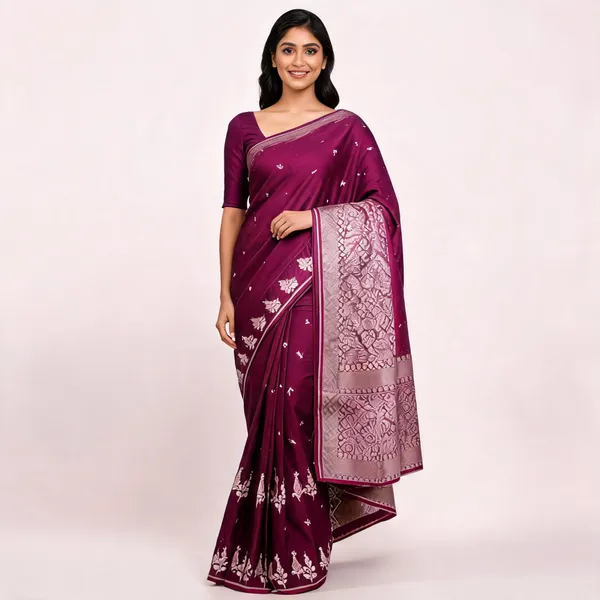 Wine_Mashru_Banarasi_Saree