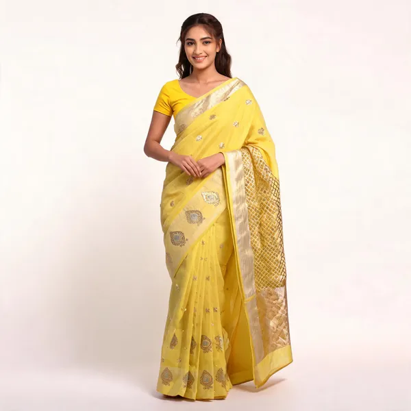Lime_Yellow_Raw_Mango_Banarasi_Saree