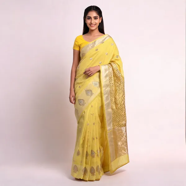 Lime_Yellow_Raw_Mango_Banarasi_Saree