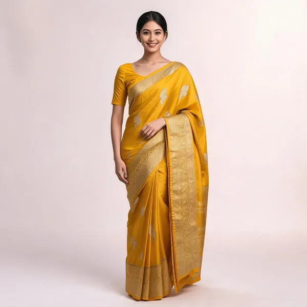 Yellow_Satin_Banarasi_Saree