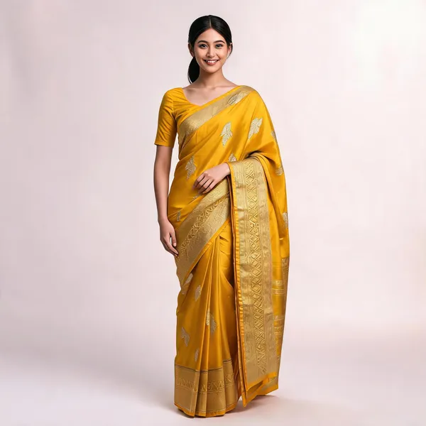 Yellow_Satin_Banarasi_Saree