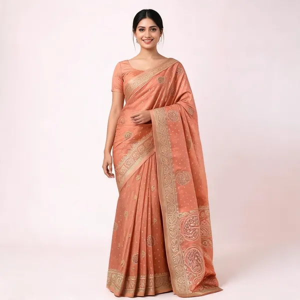 Peach_Satin_Banarasi_Saree