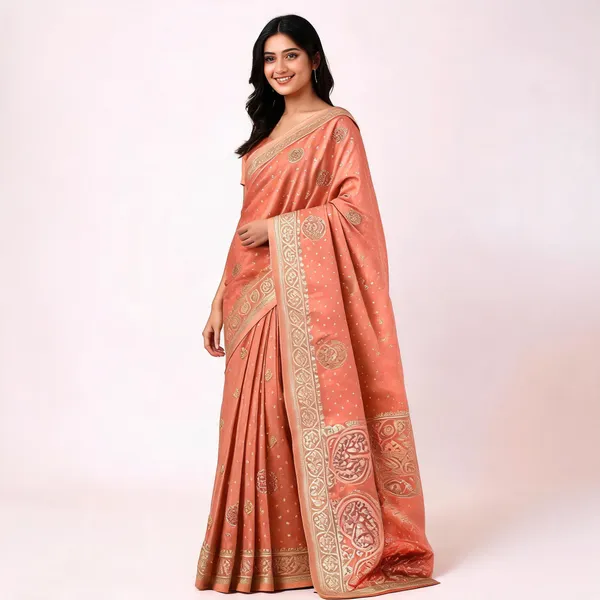 Peach_Satin_Banarasi_Saree