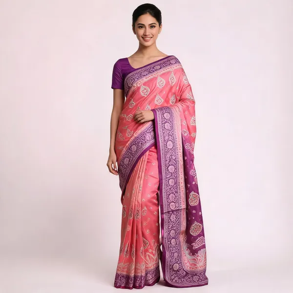 Coral_Pink_Satin_Banarasi_Saree