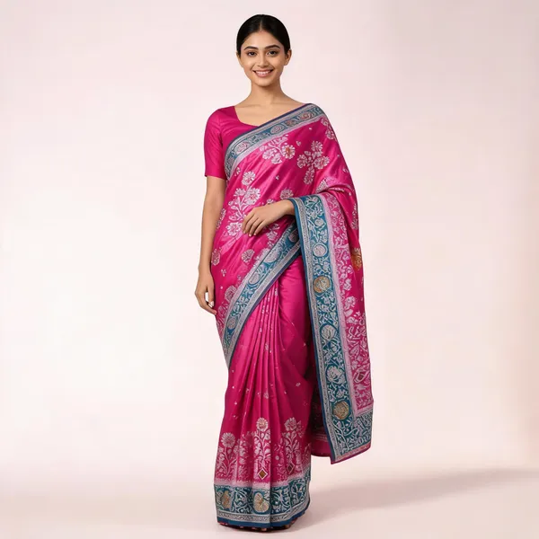 Rani_Pink_Satin_Banarasi_Saree