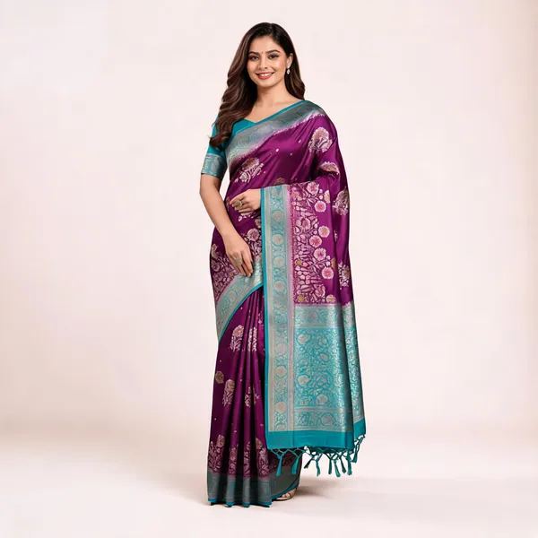 Purple_Satin_Banarasi_Saree