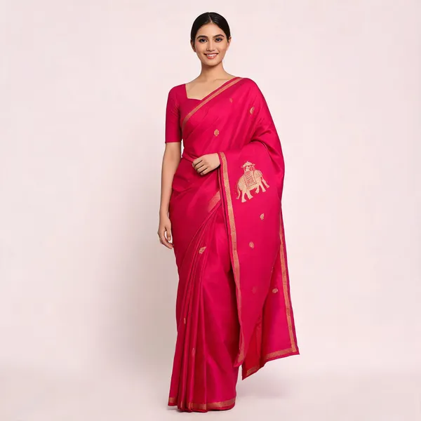 Rani_Pink_Satin_Banarasi_Saree