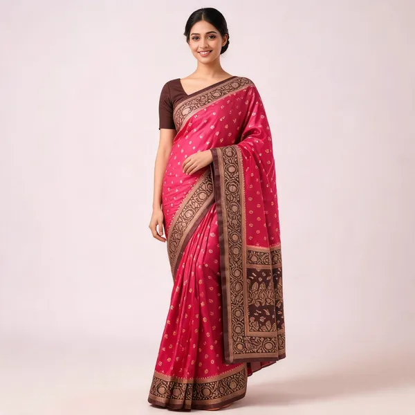 Pink_Brown_Satin_Banarasi_Saree