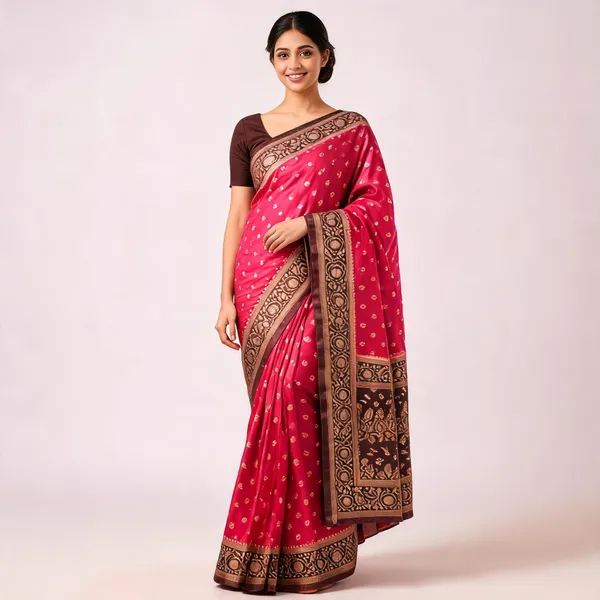 Pink_Brown_Satin_Banarasi_Saree