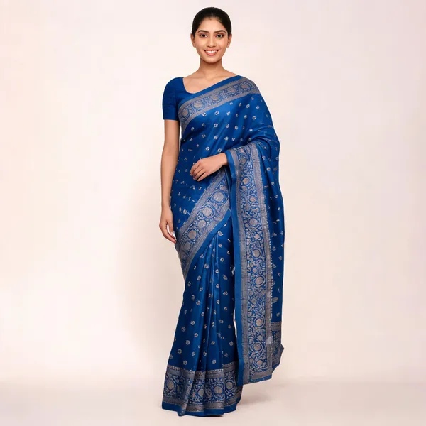 Deep_Blue_Satin_Banarasi_Saree