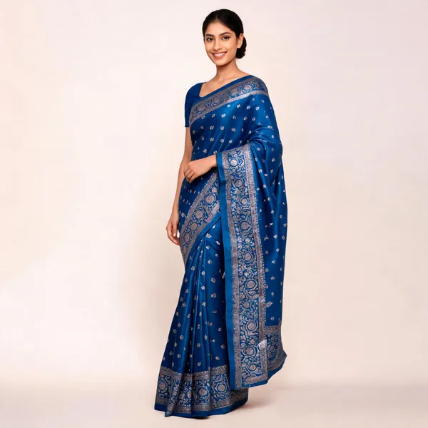Deep_Blue_Satin_Banarasi_Saree