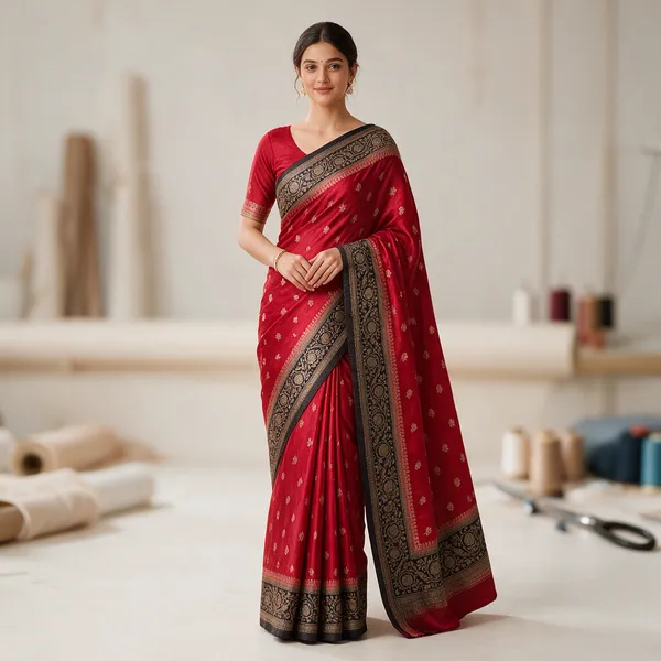 Red_And_Black_Satin_Banarasi_Saree