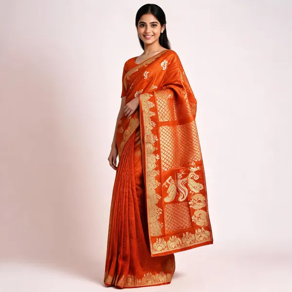 Rust_Orange_Semisilk_Banarasi_Saree