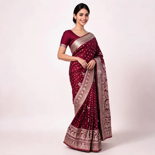 Maroon_Satin_Banarasi_Saree