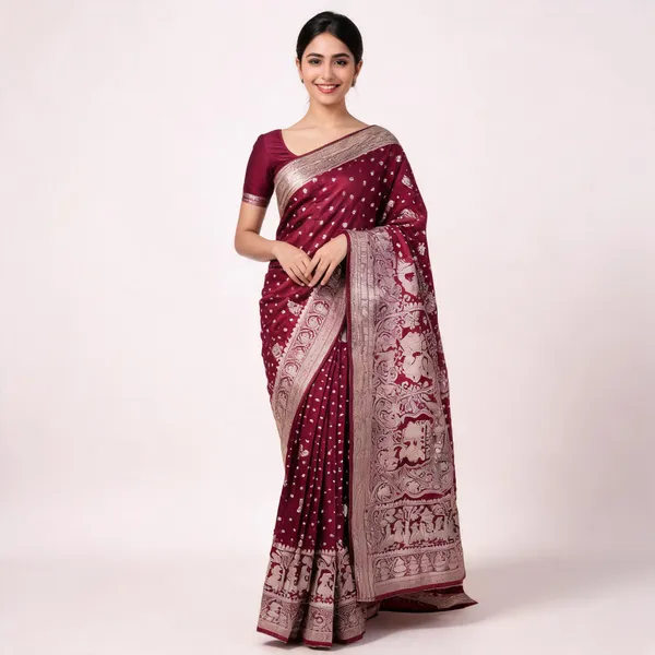 Maroon_Satin_Banarasi_Saree
