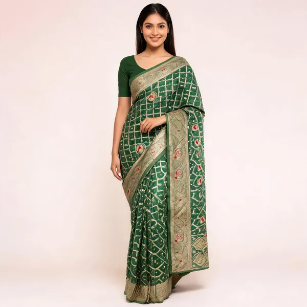 Green_Satin_Banarasi_Saree