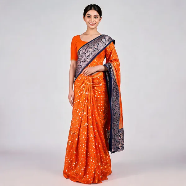 Orange_Semisilk_Banarasi_Saree