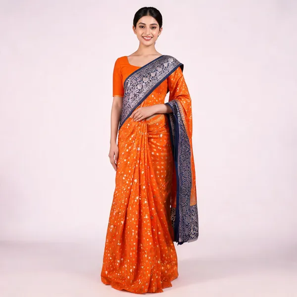 Orange_Semisilk_Banarasi_Saree