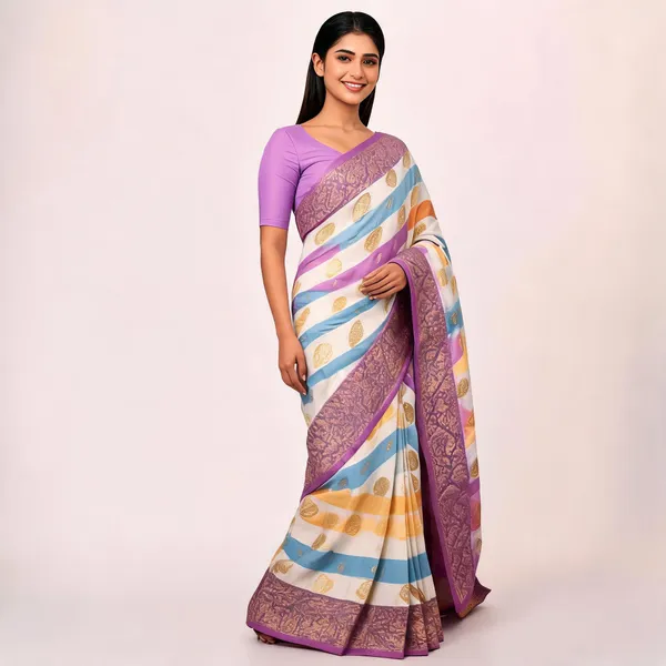 White_Pink_Semisilk_Banarasi_Saree
