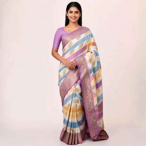 White_Pink_Semisilk_Banarasi_Saree