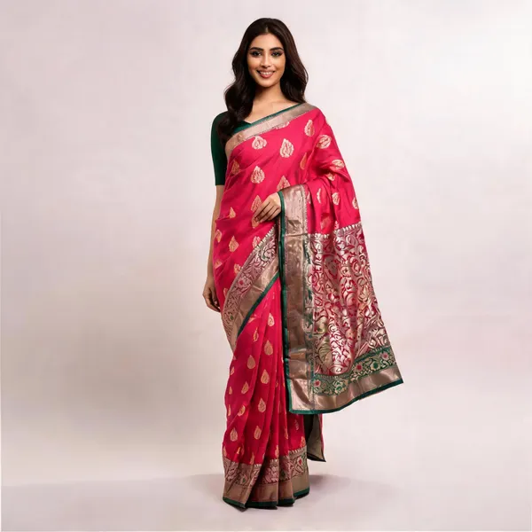 Rani_Pink_Semisilk_Banarasi_Saree
