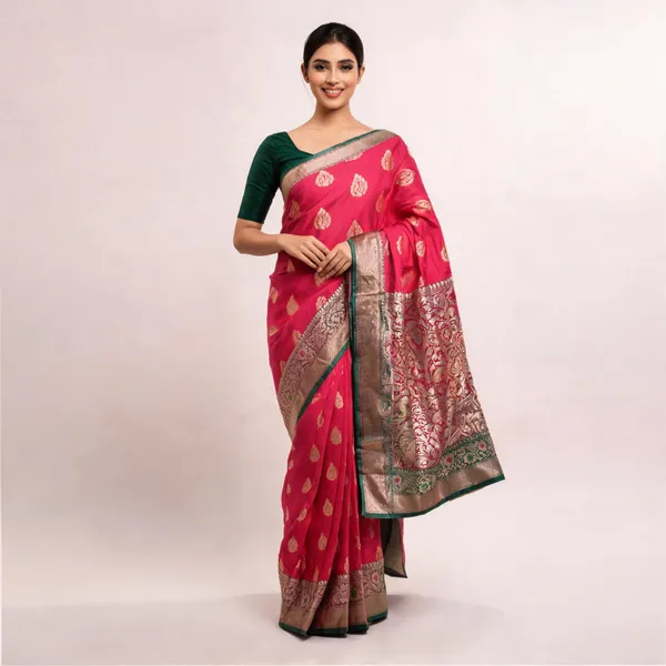 Rani_Pink_Semisilk_Banarasi_Saree