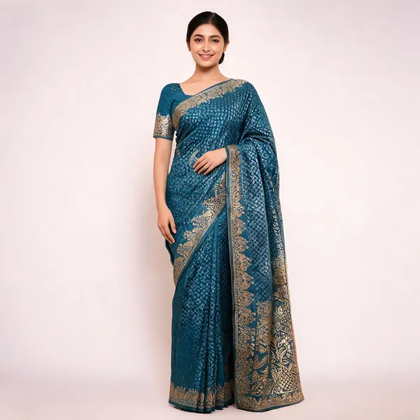 Teal_Semisilk_Banarasi_Saree