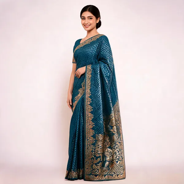 Teal_Semisilk_Banarasi_Saree