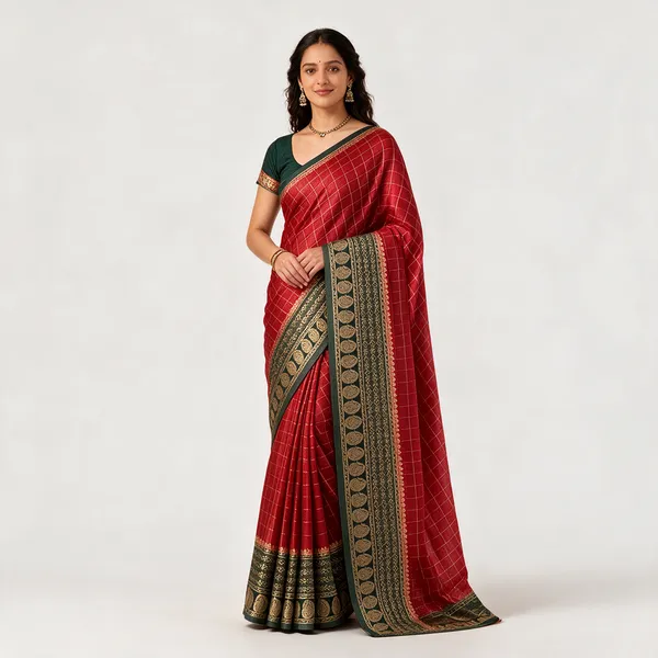 Red_And_Green_Semisilk_Banarasi_Saree