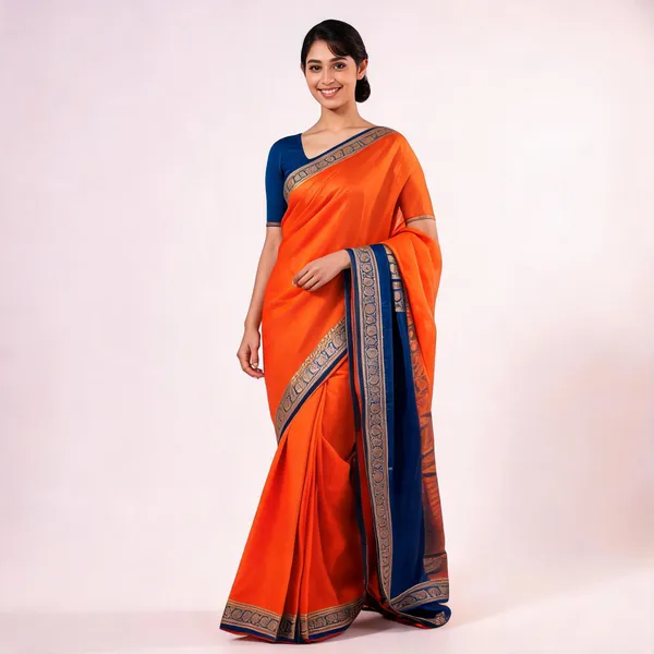 Orange_Semisilk_Banarasi_Saree