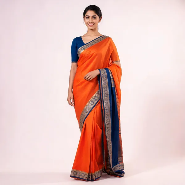 Orange_Semisilk_Banarasi_Saree