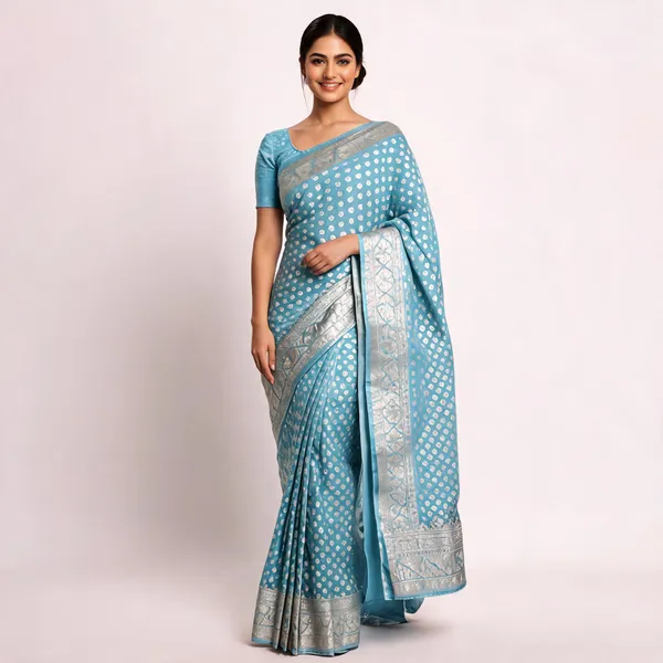 Sky_Blue_Semisilk_Banarasi_Saree