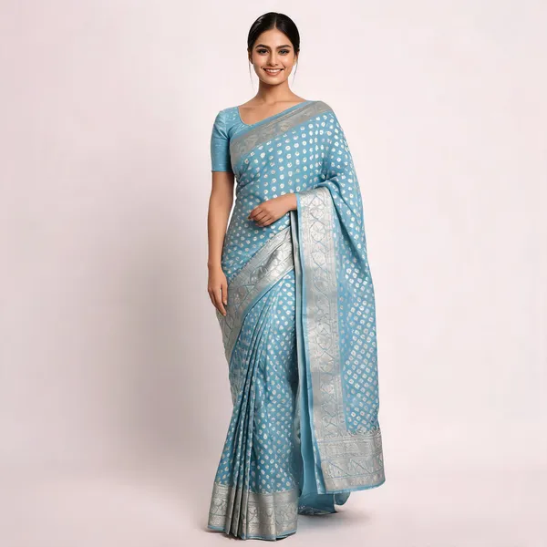 Sky_Blue_Semisilk_Banarasi_Saree