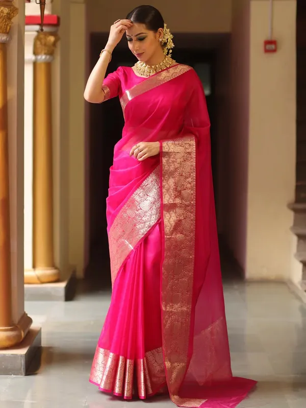 Pink_Organza_Banarasi_Saree