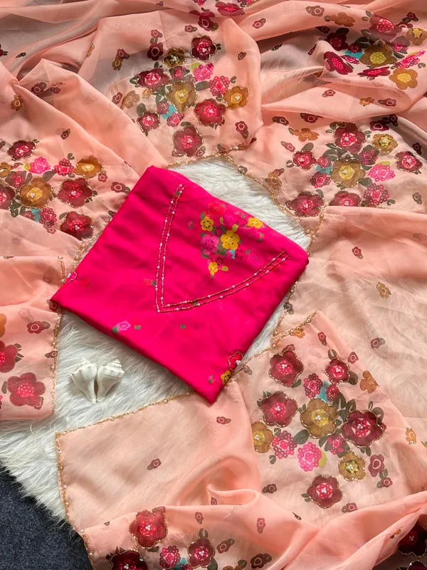 Peach_Mini_Flower_Chiffon_Saree