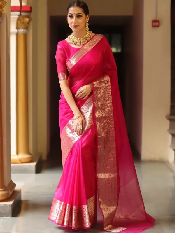 Pink_Organza_Banarasi_Saree