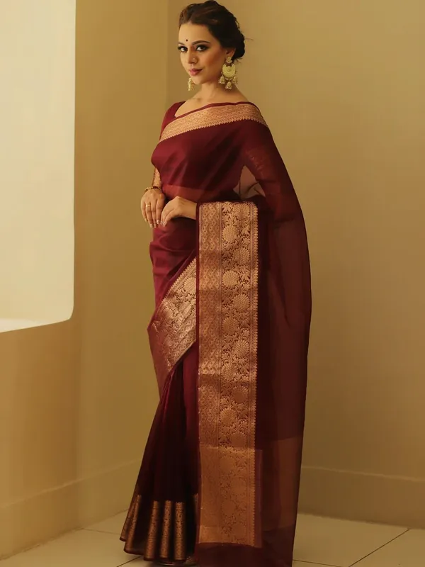 Maroon_Organza_Banarasi_Saree