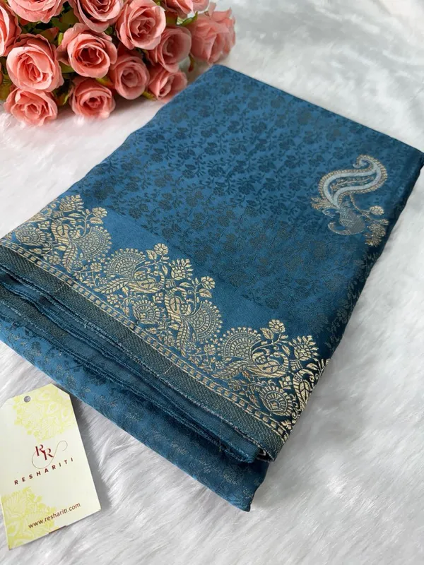 Teal_Semisilk_Banarasi_Saree