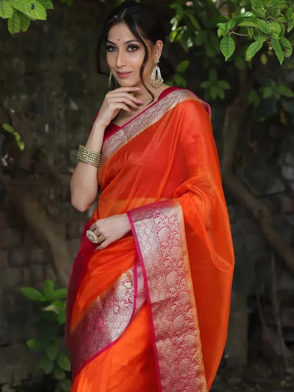 Orange_Organza_Banarasi_Saree