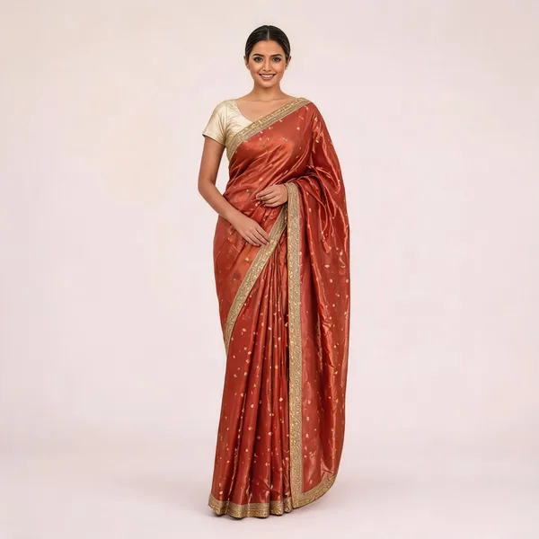 Rust_Tissue_Georgette_Saree